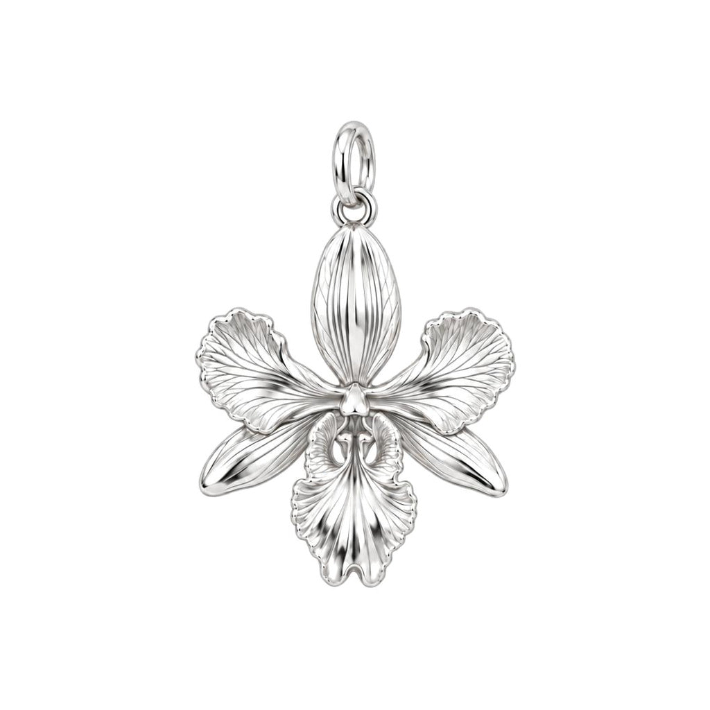 Blooming Orchid Charm Bracelet – Personalized Mom Gift – silver charm, front view