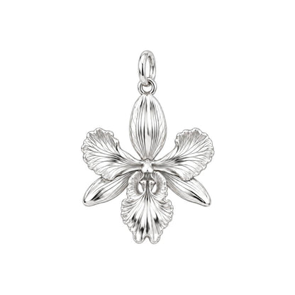 Blooming Orchid Charm Bracelet – Personalized Mom Gift – silver charm, front view
