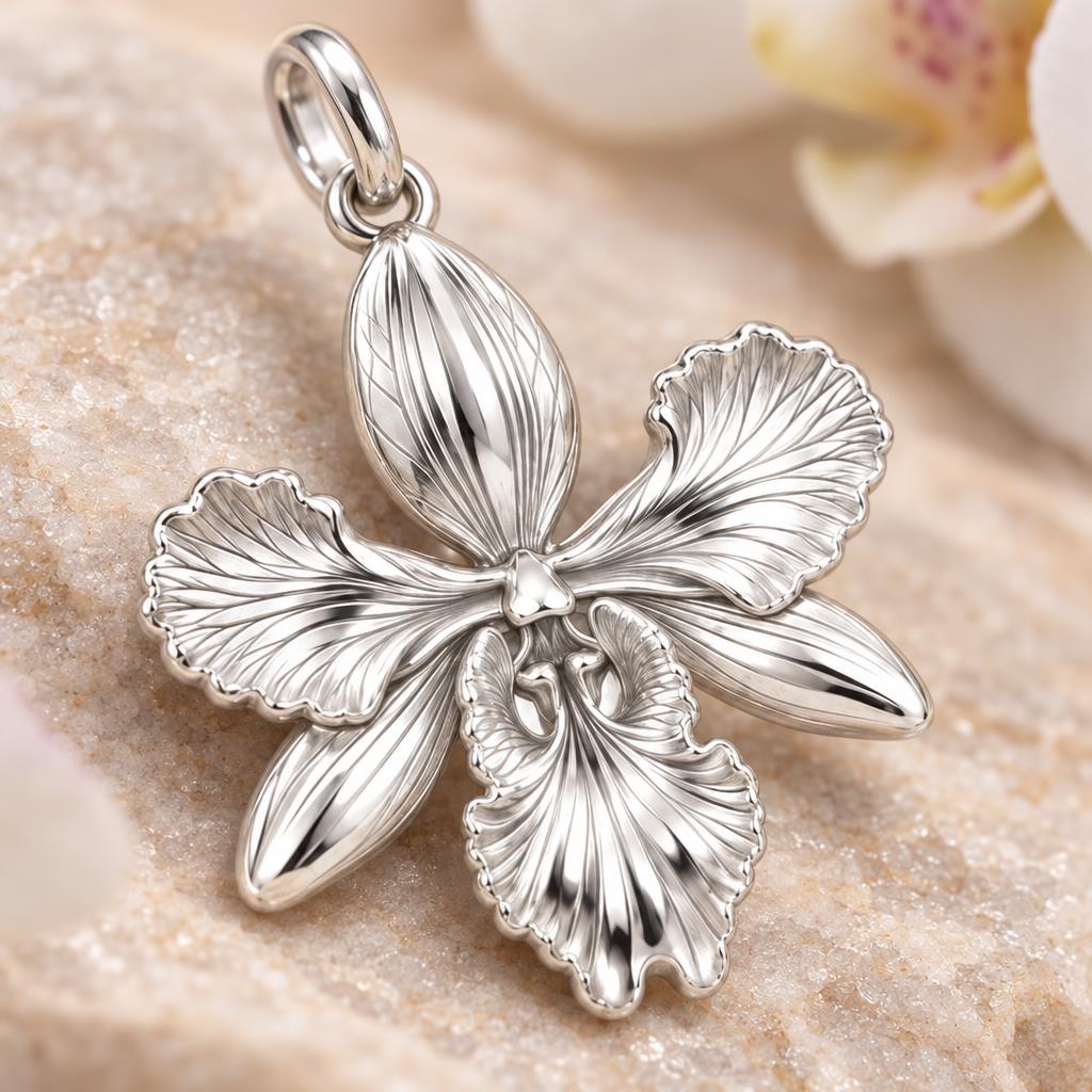 Blooming Orchid Charm Bracelet – Personalized Mom Gift – macro detail of the charm