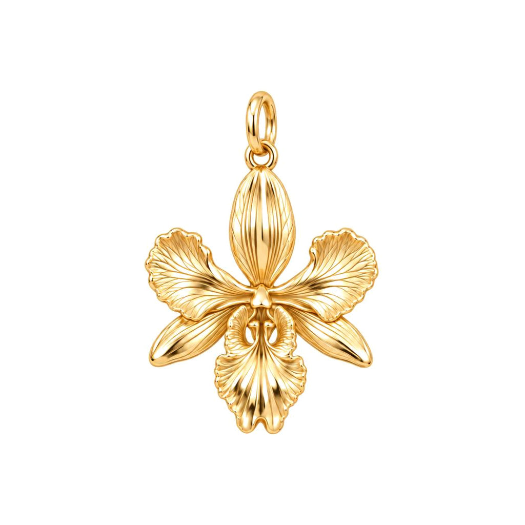 Blooming Orchid Charm Bracelet – Personalized Mom Gift – 18K gold charm, front view