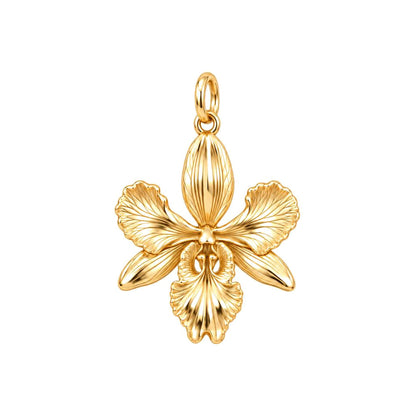 Blooming Orchid Charm Bracelet – Personalized Mom Gift – 18K gold charm, front view