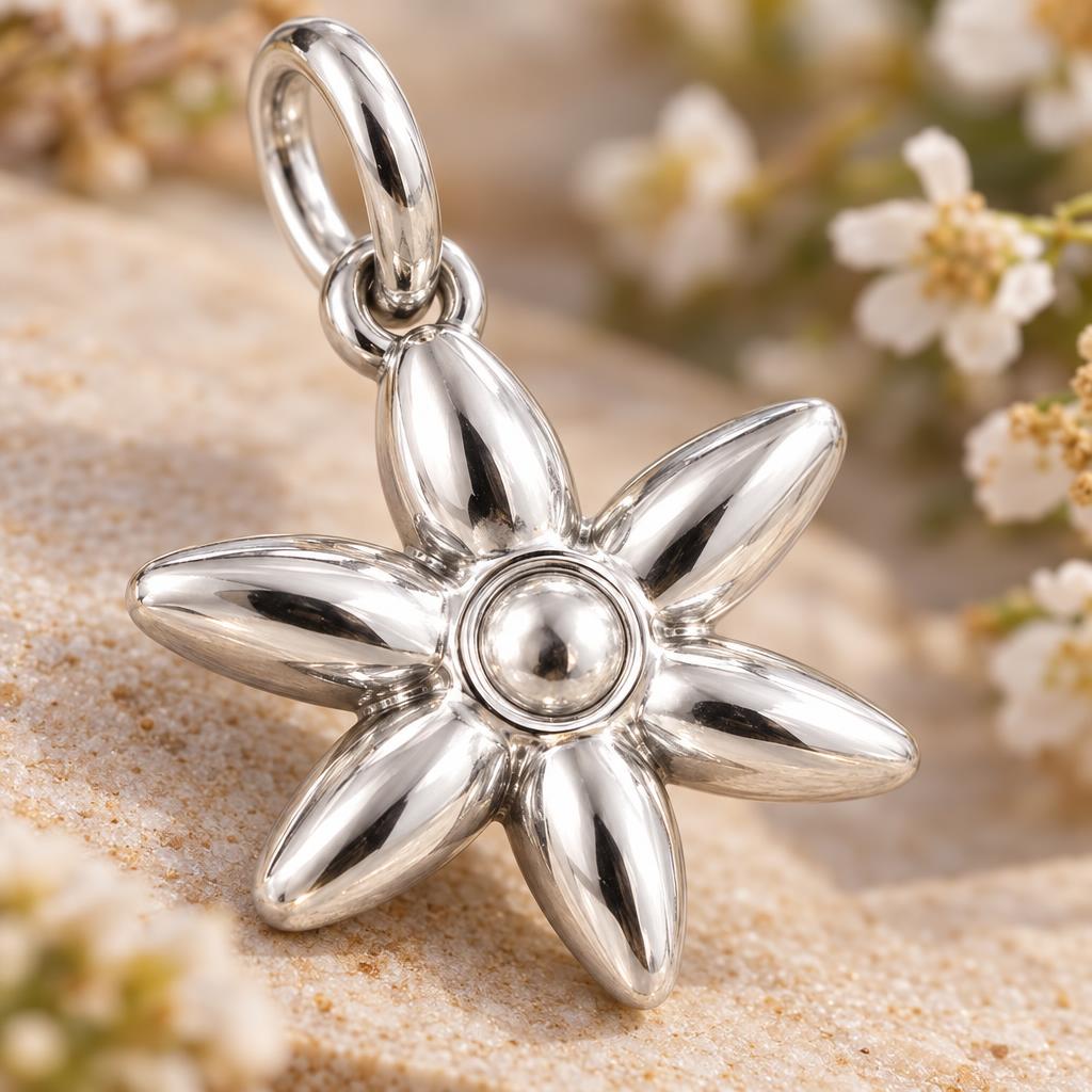 Blooming Wildflower Charm Bracelet – Personalized Mom Gift – macro detail of the charm