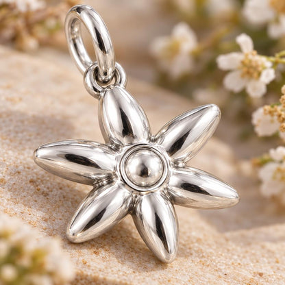 Blooming Wildflower Charm Bracelet – Personalized Mom Gift – macro detail of the charm
