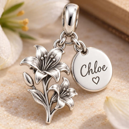 Blooming With You – Personalized Birth Flower & Name Charm – macro detail of the charm