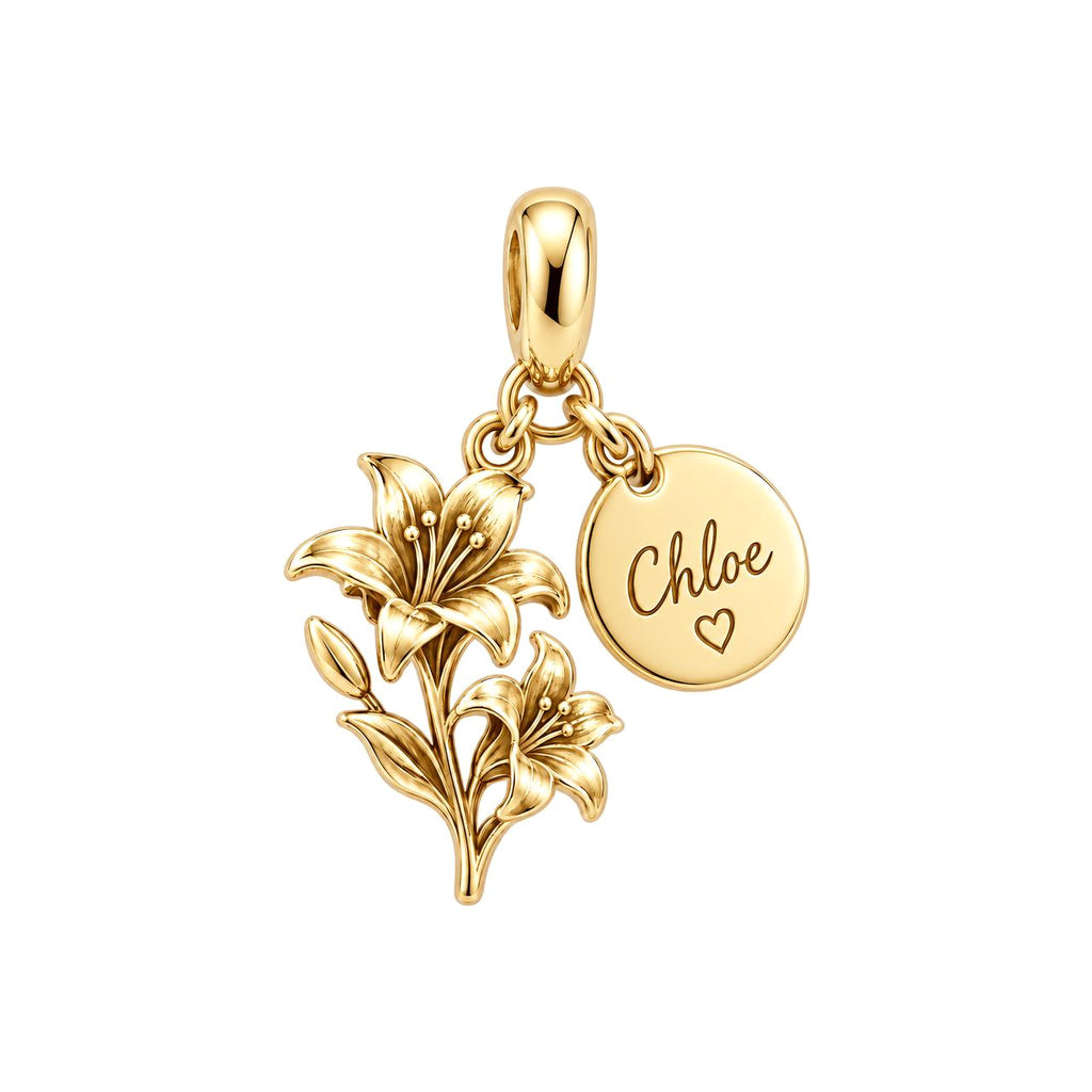 Blooming With You – Personalized Birth Flower & Name Charm – 18K gold charm, front view