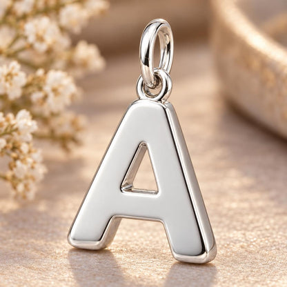 Bold Initial Monogram Charm Bracelet – Personalized Mom Gift – macro detail of the charm
