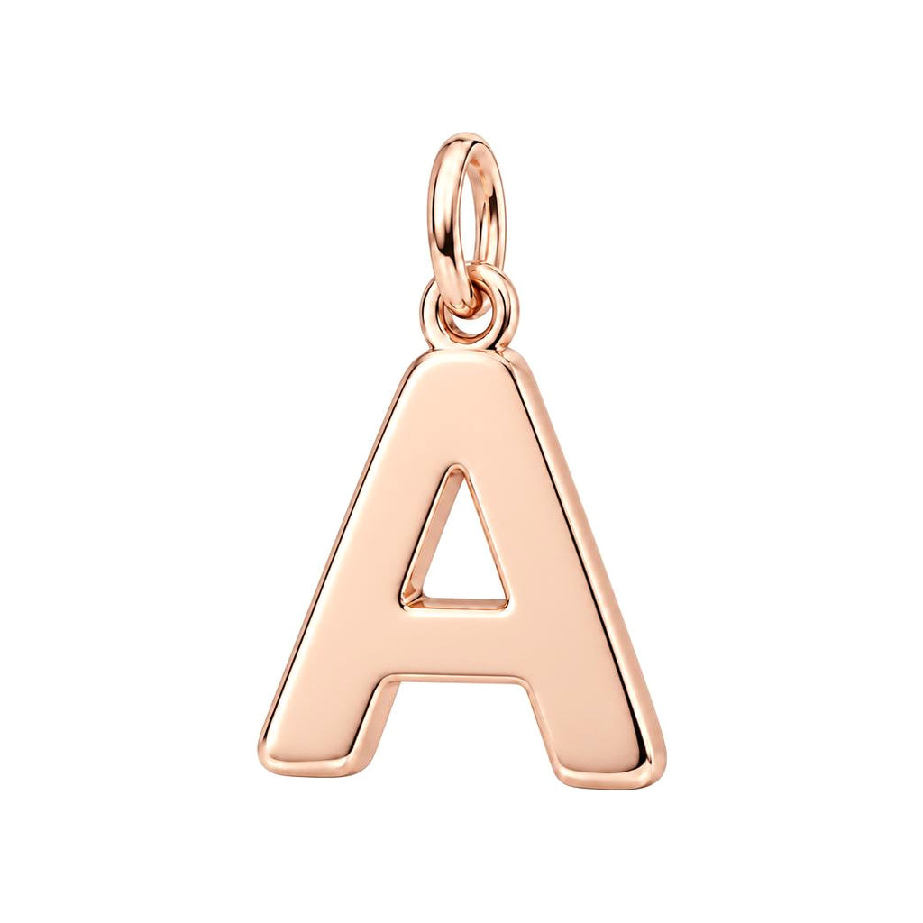 Bold Initial Monogram Charm Bracelet – Personalized Mom Gift – rose gold charm, front view