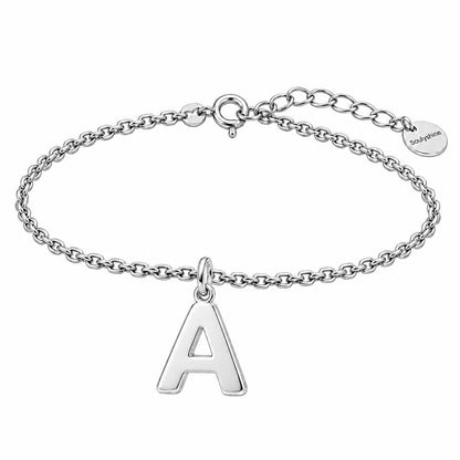 Bold Initial Monogram Charm Bracelet Set – silver, front view