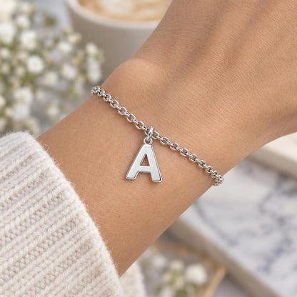 Bold Initial Monogram Charm Bracelet Set – worn / in use