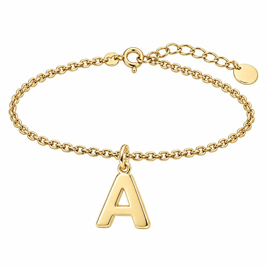 Bold Initial Monogram Charm Bracelet Set – 18K gold, front view