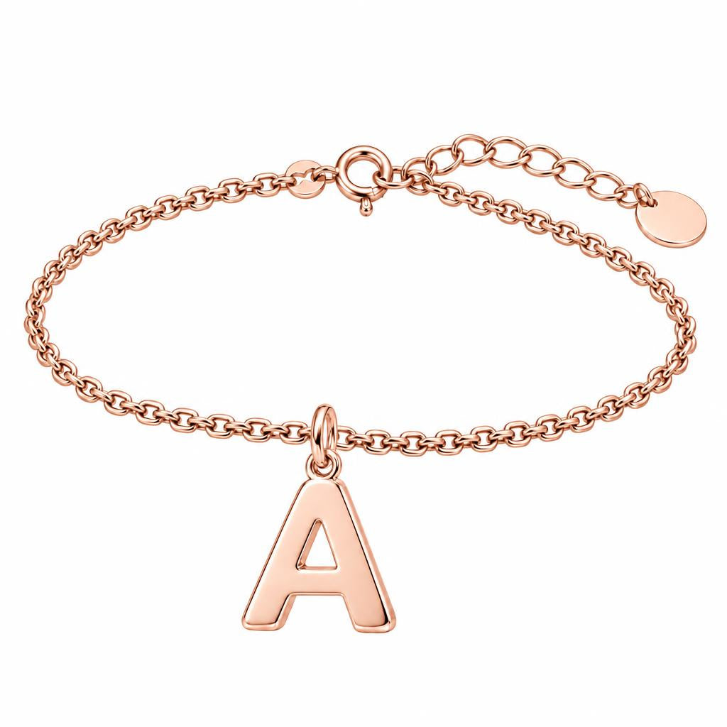 Bold Initial Monogram Charm Bracelet Set – rose gold, front view