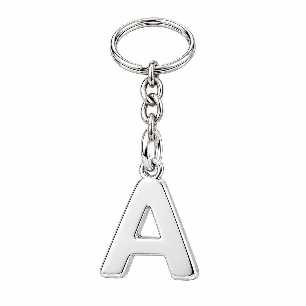 Bold Initial Monogram Charm Keychain – silver, front view