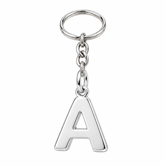 Bold Initial Monogram Charm Keychain – silver, front view