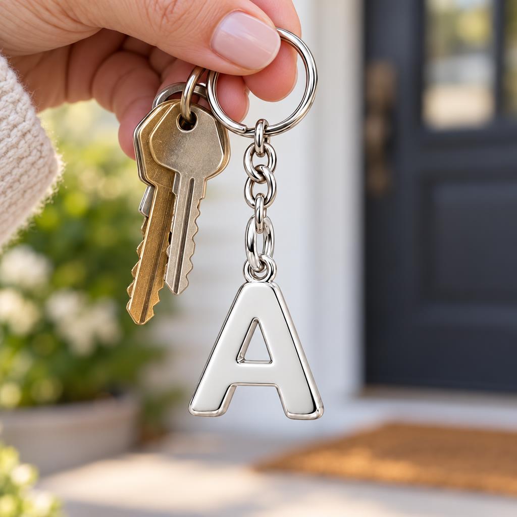 Bold Initial Monogram Charm Keychain – worn / in use