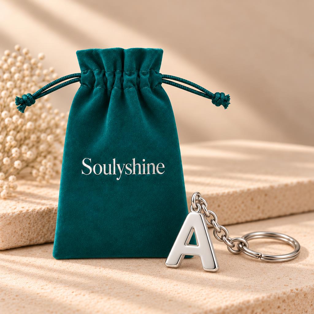 Bold Initial Monogram Charm Keychain – Soulyshine velvet gift pouch