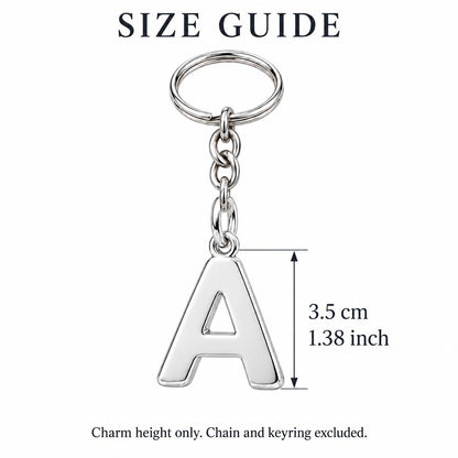Bold Initial Monogram Charm Keychain – size guide, 3.5 cm (1.38 in) charm, chain and keyring excluded
