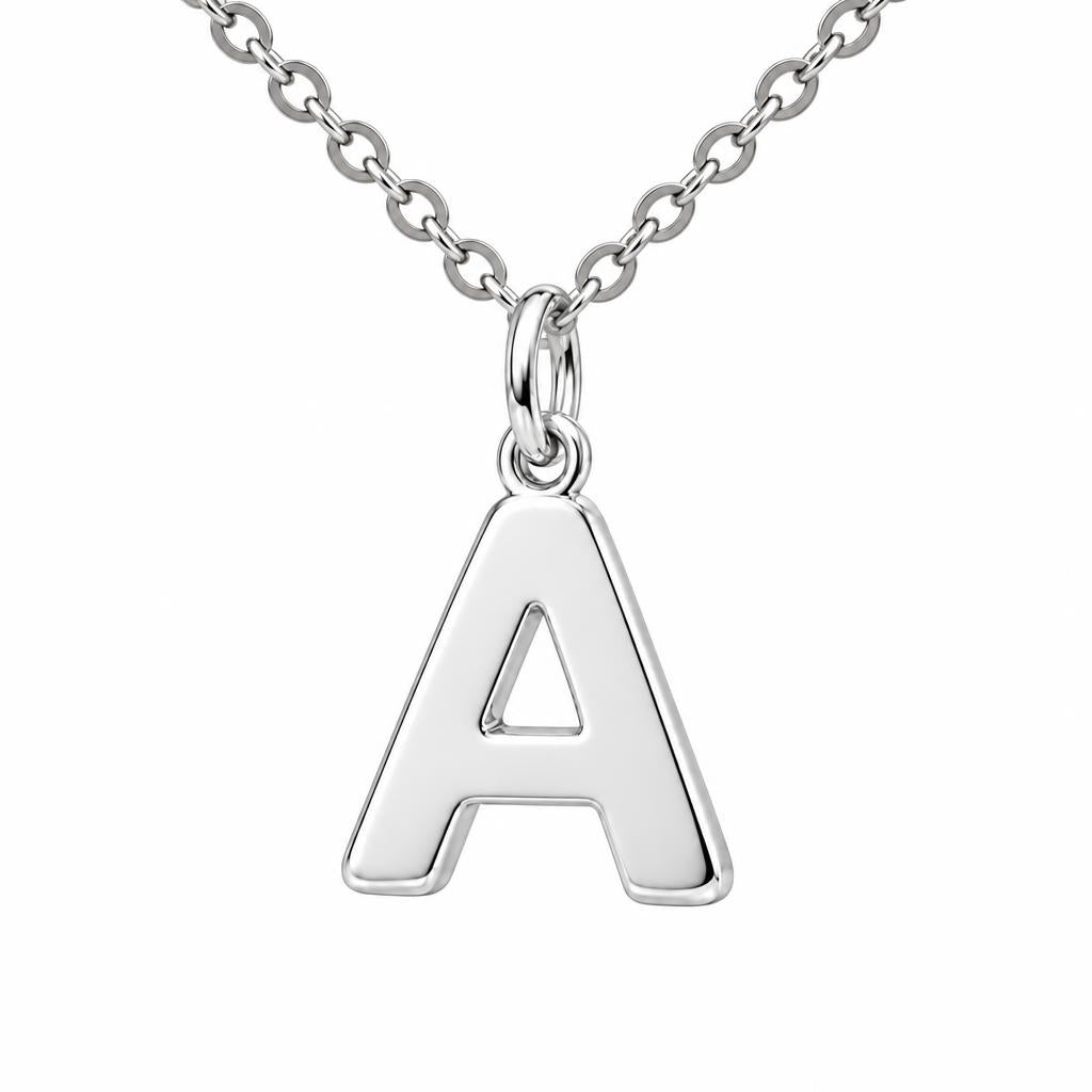 Bold Initial Monogram Charm Necklace Set – silver, front view
