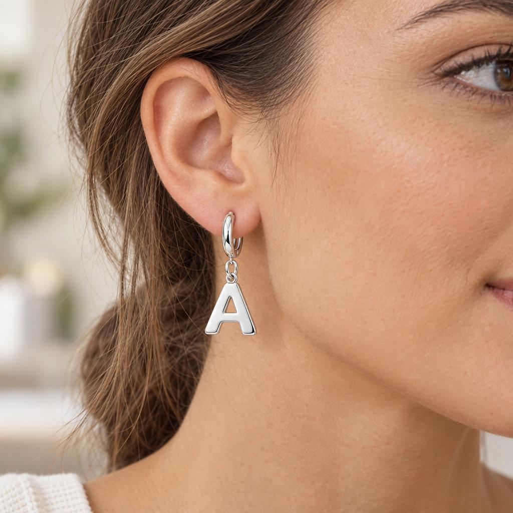 Bold Initial Monogram Huggie Charm Earrings – worn / in use