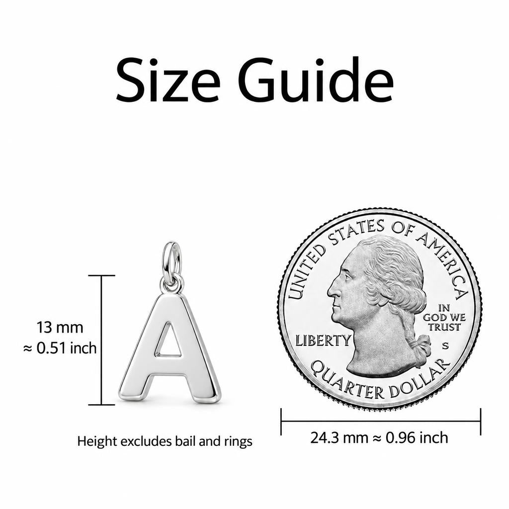 Bold Initial Monogram Huggie Charm Earrings – size guide, 13 mm charm next to a quarter