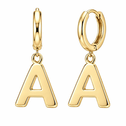 Bold Initial Monogram Huggie Charm Earrings – 18K gold, front view