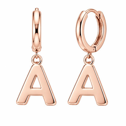 Bold Initial Monogram Huggie Charm Earrings – rose gold, front view