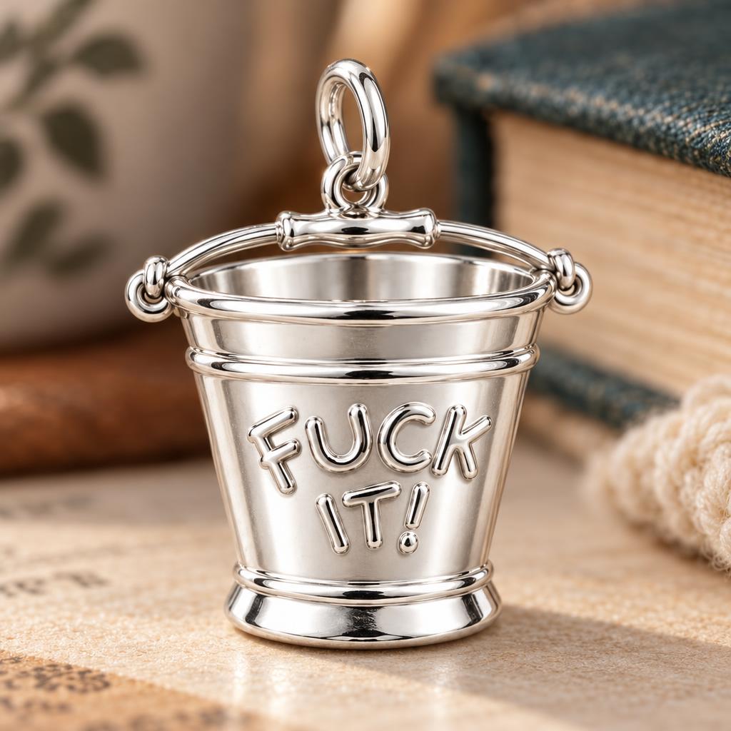 Bold Intentions Bucket Charm Bracelet – Personalized Bestie Gift – macro detail of the charm