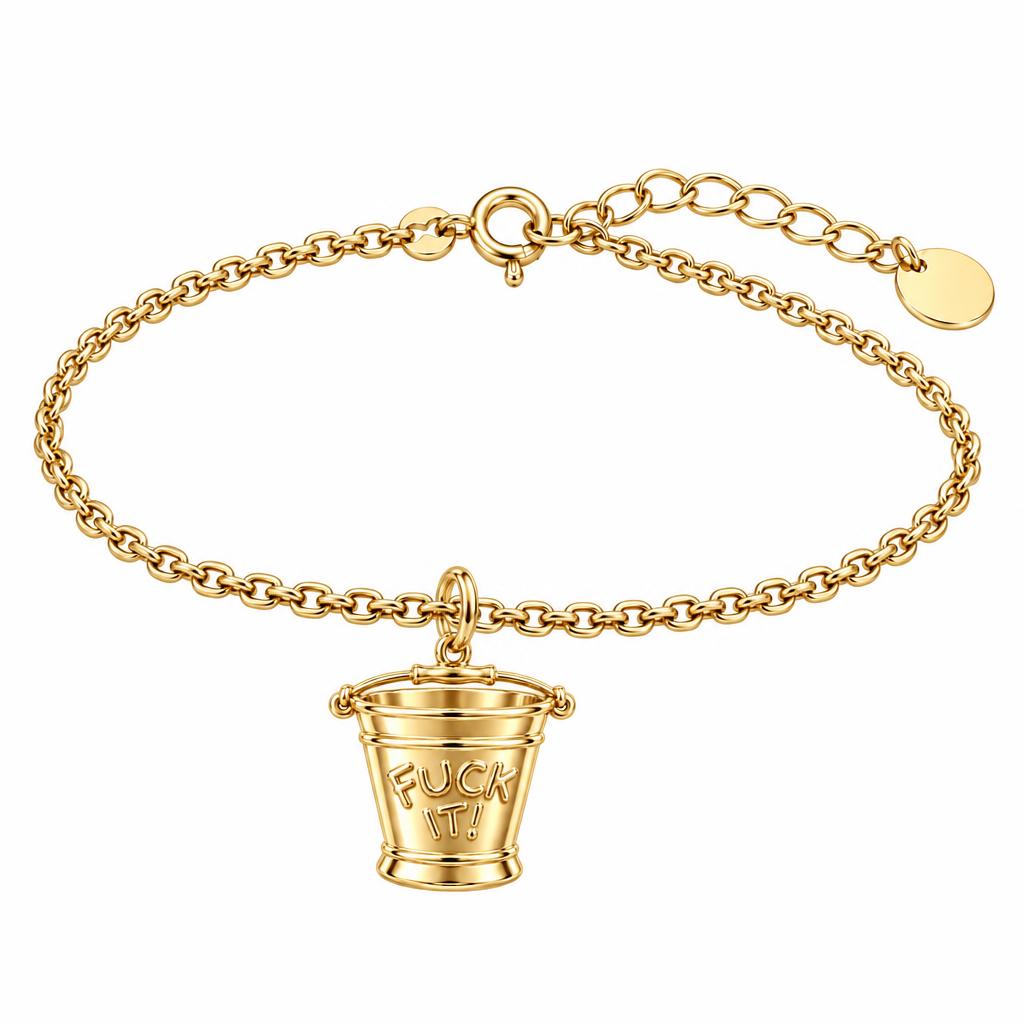 Bold Intentions Bucket Charm Bracelet Set – 18K gold, front view