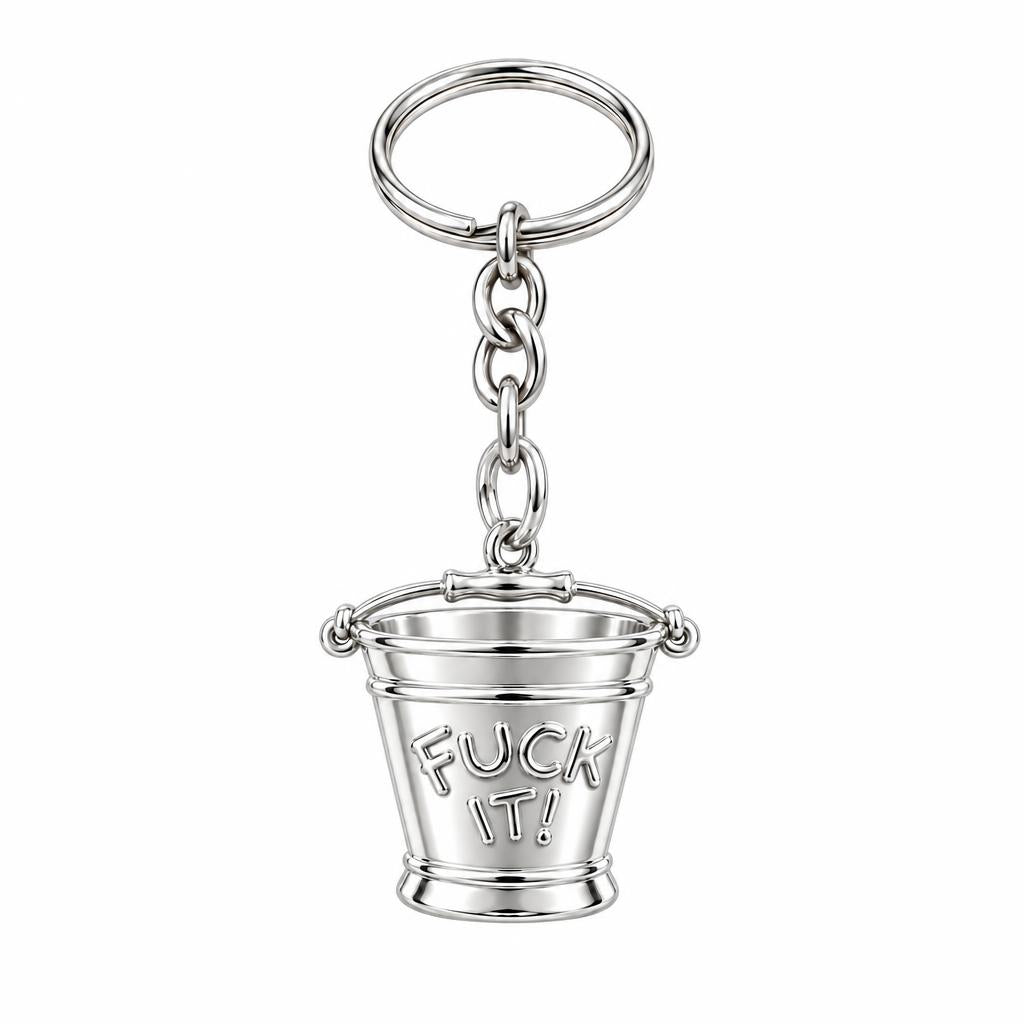 Bold Intentions Bucket Charm Keychain – silver, front view