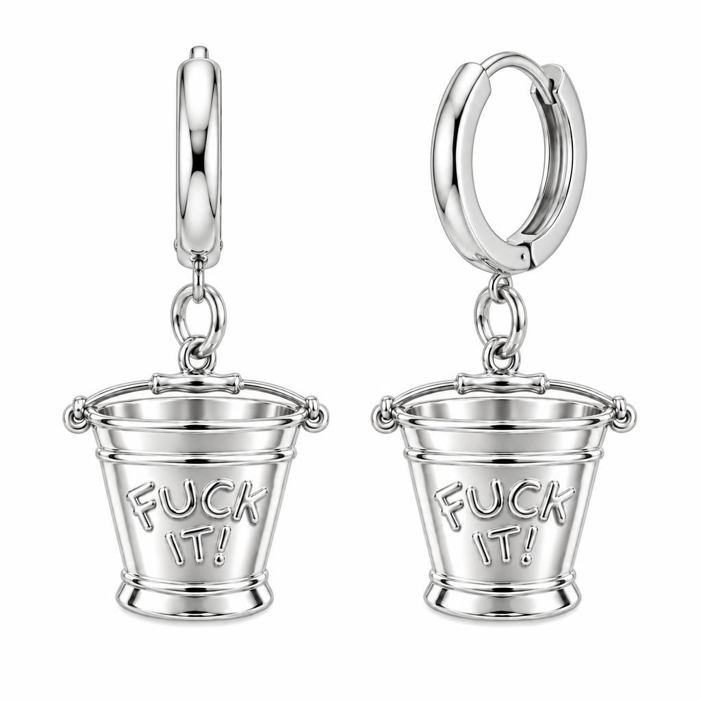 Bold Intentions Bucket Huggie Charm Earrings – silver, front view
