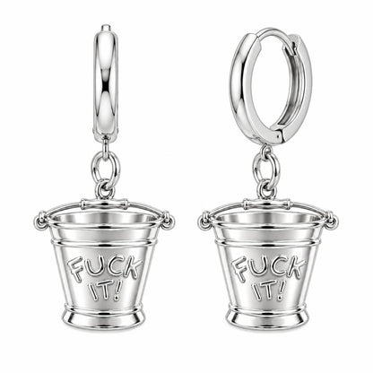 Bold Intentions Bucket Huggie Charm Earrings – silver, front view