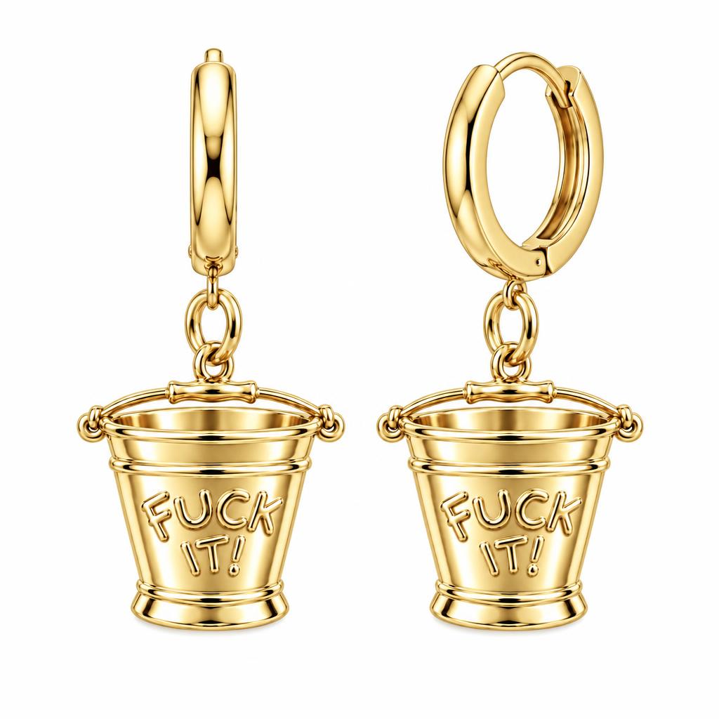 Bold Intentions Bucket Huggie Charm Earrings – 18K gold, front view