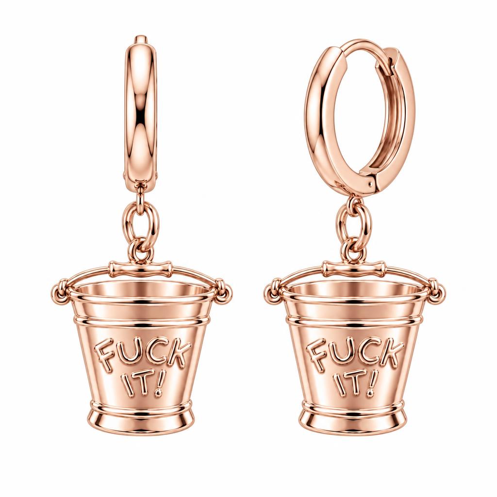 Bold Intentions Bucket Huggie Charm Earrings – rose gold, front view