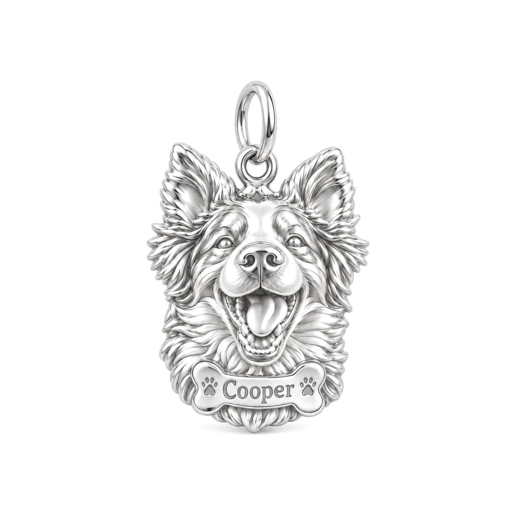 Border Collie Happy Tail Wag Charm Bracelet – Personalized Dog Mom Gift – silver charm, front view