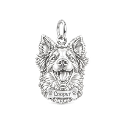 Border Collie Happy Tail Wag Charm Bracelet – Personalized Dog Mom Gift – silver charm, front view