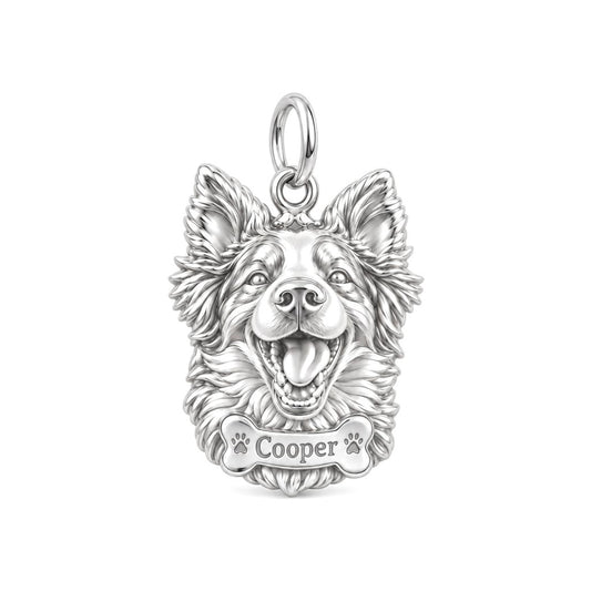 Border Collie Happy Tail Wag Charm Bracelet – Personalized Dog Mom Gift – silver charm, front view