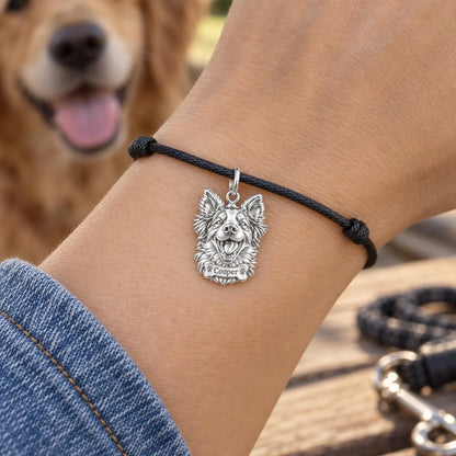 Border Collie Happy Tail Wag Charm Bracelet – Personalized Dog Mom Gift – 18K gold charm, front view