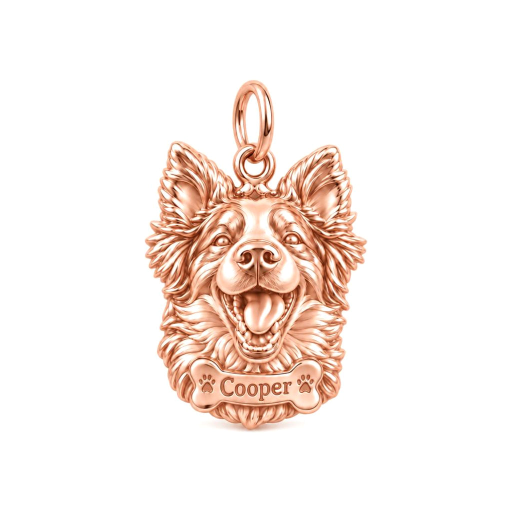 Border Collie Happy Tail Wag Charm Bracelet – Personalized Dog Mom Gift – rose gold charm, front view