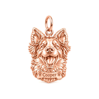 Border Collie Happy Tail Wag Charm Bracelet – Personalized Dog Mom Gift – rose gold charm, front view