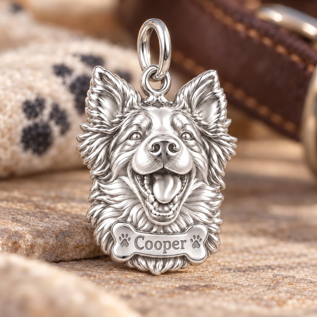 Border Collie Happy Tail Wag Charm Bracelet – Personalized Dog Mom Gift – macro detail of the charm
