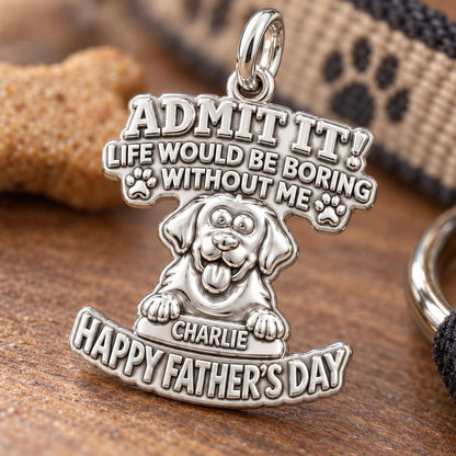 Boring Without Me Charm Bracelet – Personalized Dog Dad Gift – macro detail of the charm