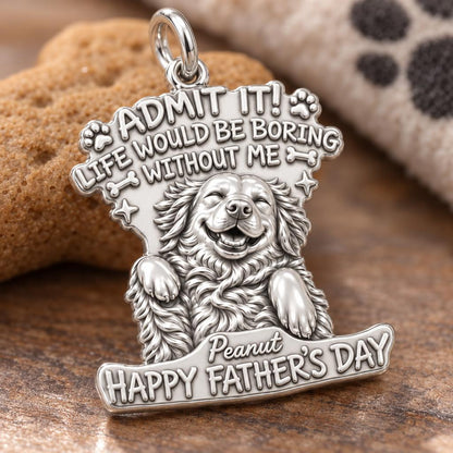 Boring Without Me Charm Bracelet – Personalized Dog Dad Gift – macro detail of the charm