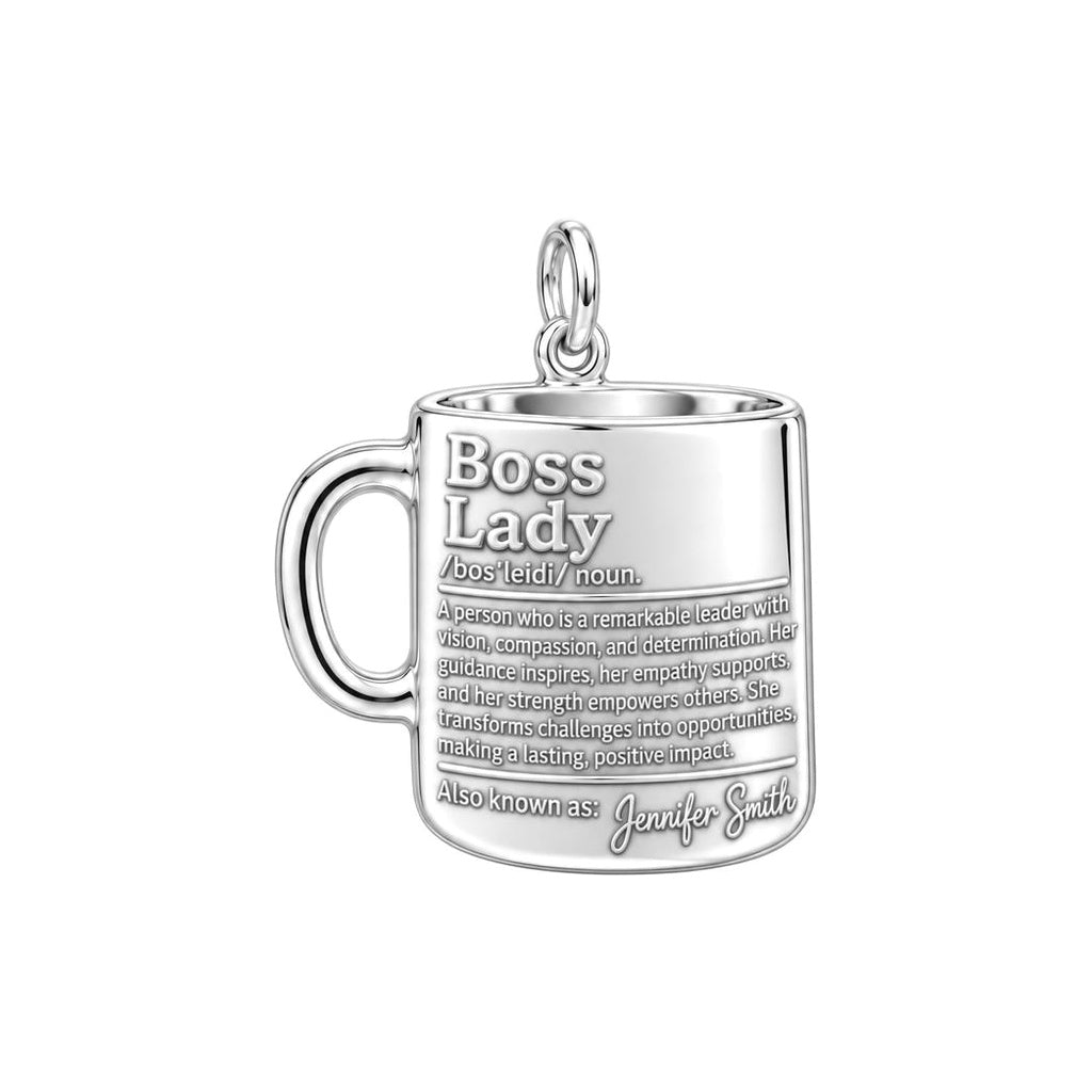 Boss Lady Definition Charm Bracelet – Personalized Boss Gift – silver plated 3 cm charm, front view