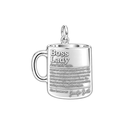 Boss Lady Definition Charm Bracelet – Personalized Boss Gift – silver plated 3 cm charm, front view