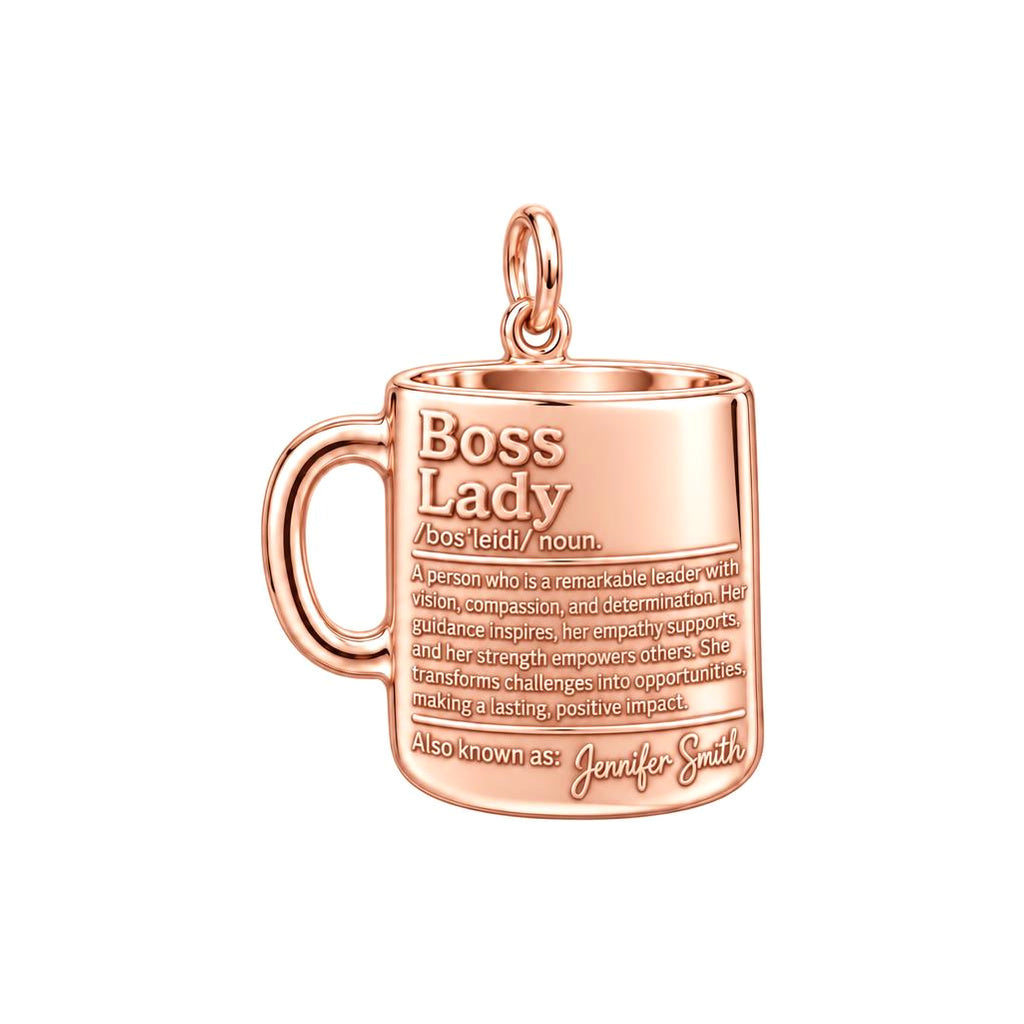 Boss Lady Definition Charm Bracelet – Personalized Boss Gift – rose gold 3 cm charm, front view