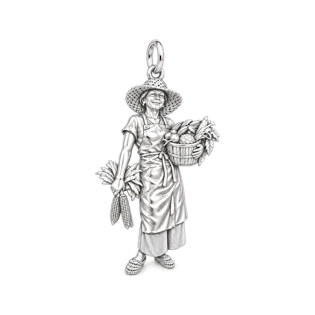 Bountiful Garden Harvest Charm Bracelet – Personalized Mom Gift – silver charm, front view