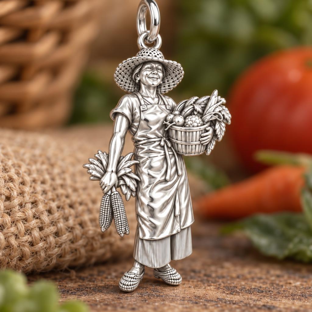Bountiful Garden Harvest Charm Bracelet – Personalized Mom Gift – macro detail of the charm