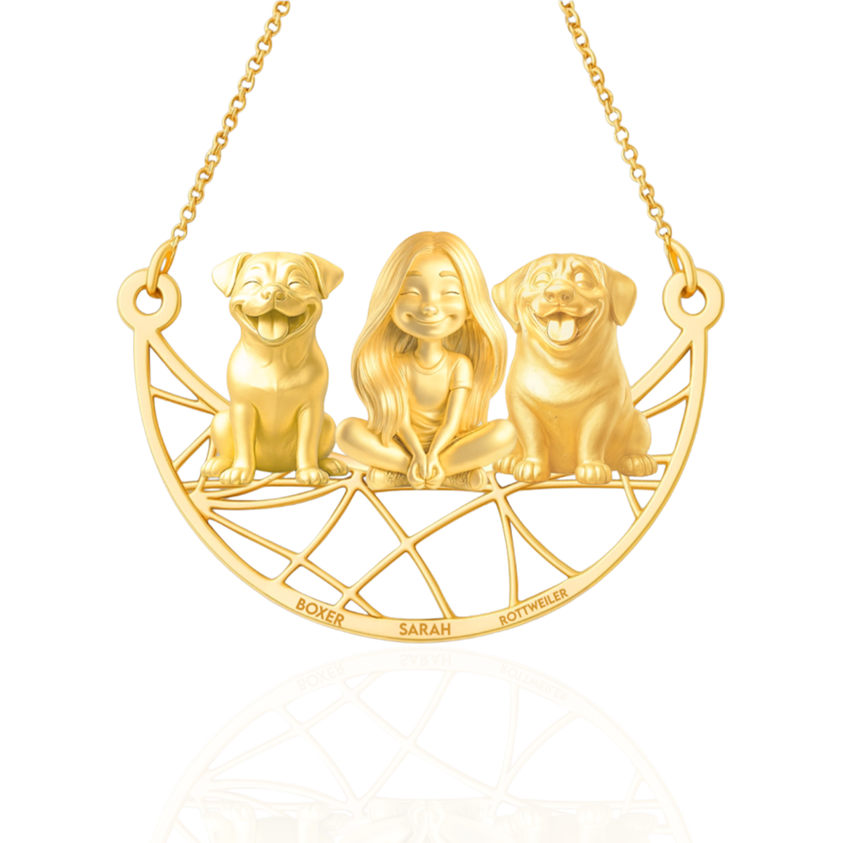 Soulyshine Personalized Girl And Her Pets Necklace - Boxer/Rottweiler