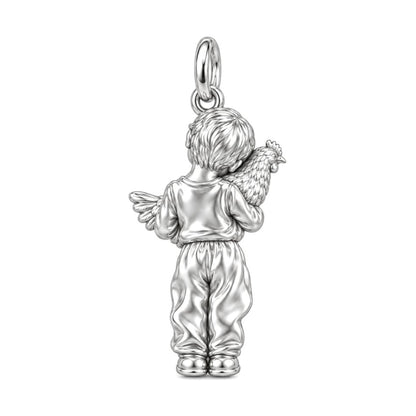 Boy Hugging Chicken Charm Bracelet – Personalized Mom Gift – back of the charm, engraving area