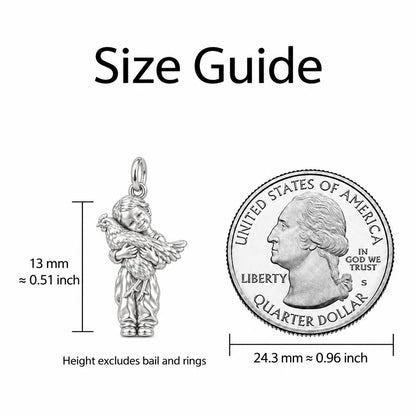 Boy Hugging Chicken Charm Bracelet – Personalized Mom Gift – size guide, 13 mm charm next to a quarter