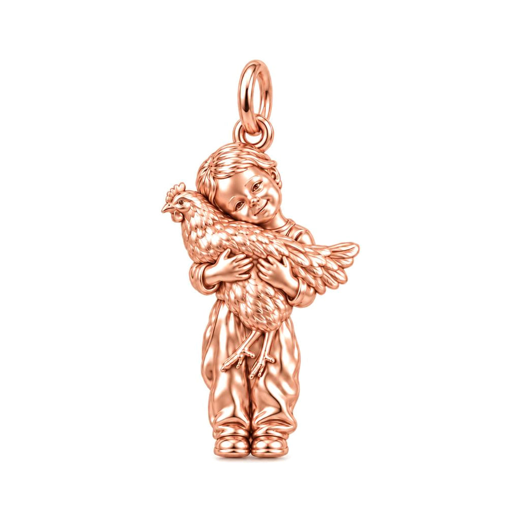 Boy Hugging Chicken Charm Bracelet – Personalized Mom Gift – rose gold charm, front view